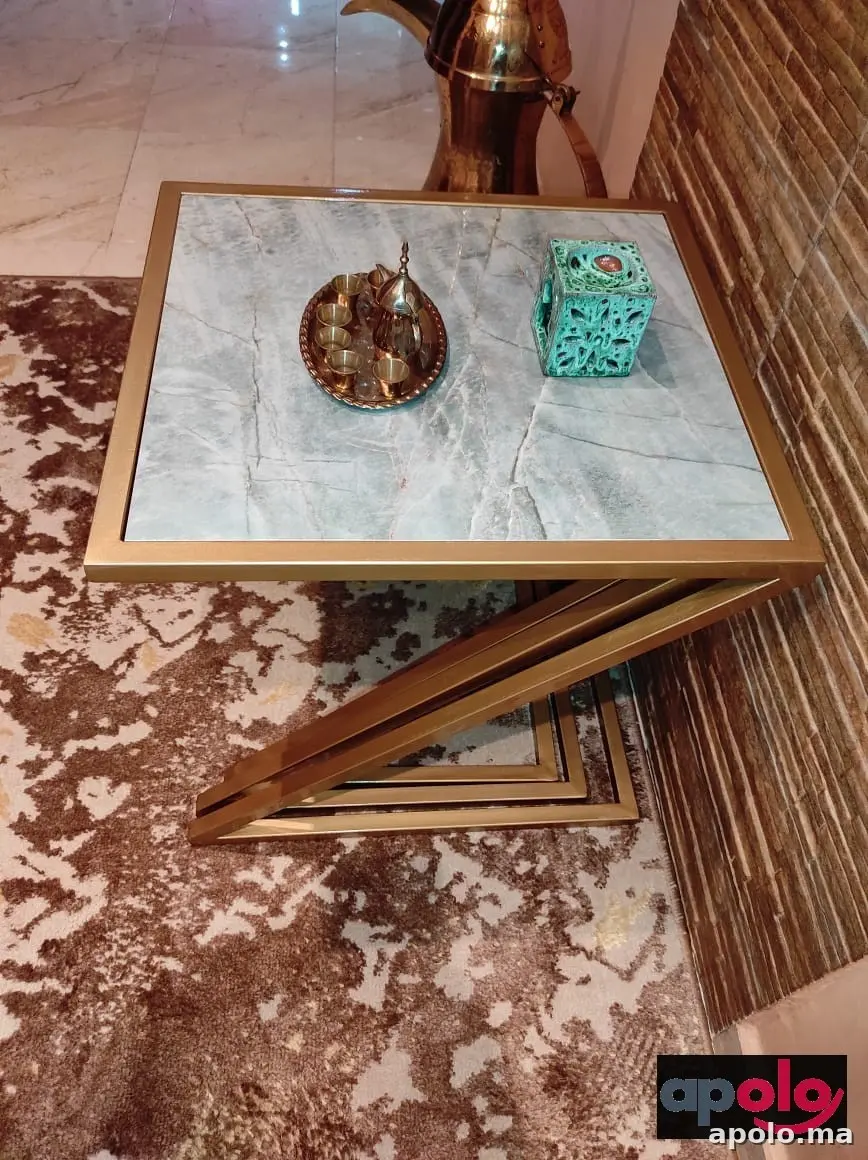 Table moderne de Fer forgé peinture métallisée et carrelage Made in italy