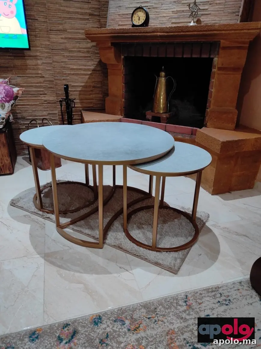 Table moderne de Fer forgé peinture métallisée et carrelage Made in italy