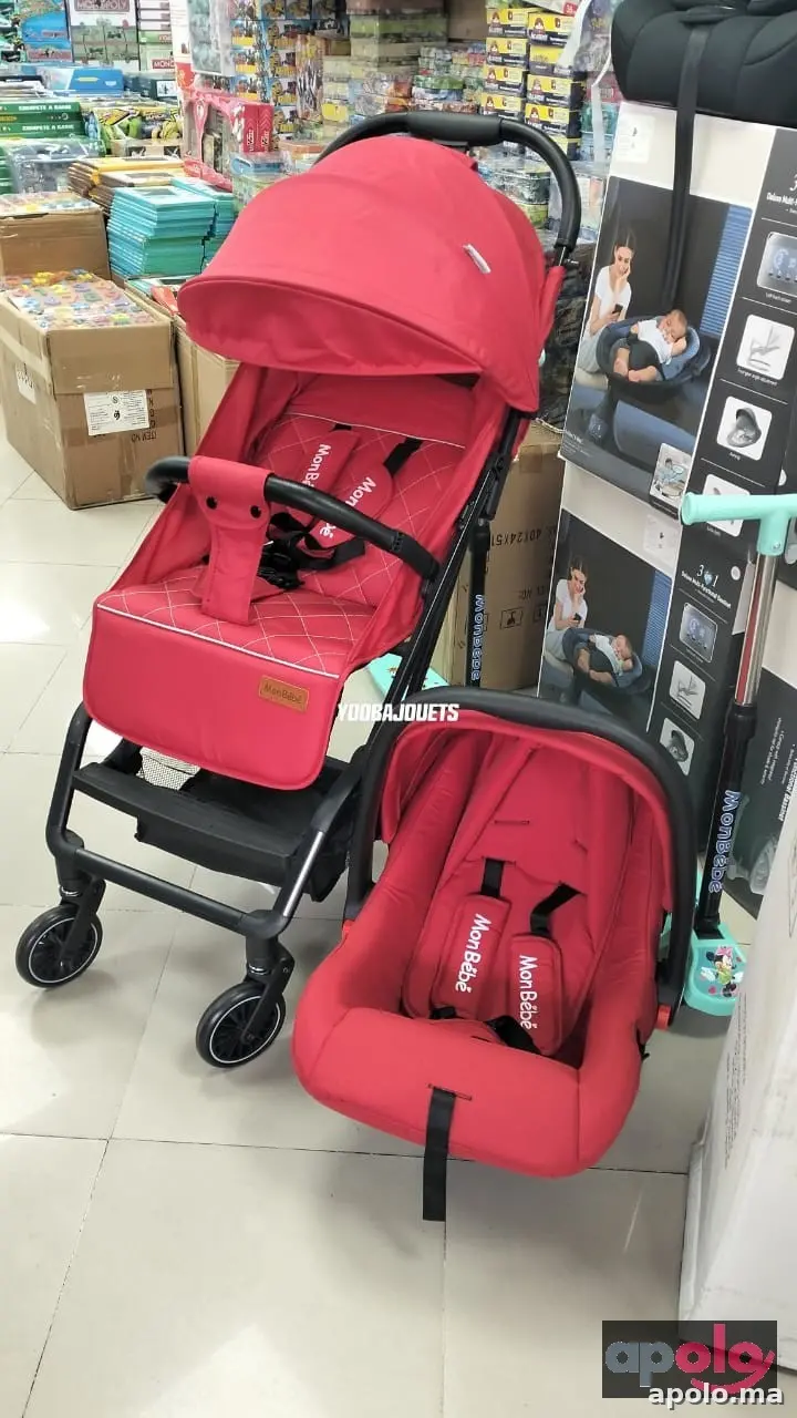 اكتشف عربة الأطفال Mon Bébé المثالية، الحقيبة + عربة الأطفال Maxi Cosi، المناسبة تمامًا للسفر والاستخدام اليومي. 