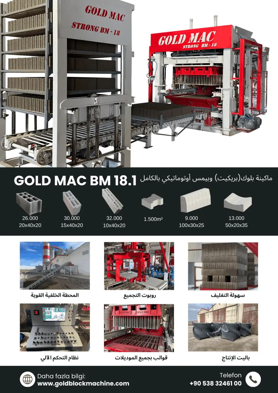 مصنع إنتاج ماكينات البلوك والبِمس BM 18.1 – تسليم مفتاح | ضمان لمدة سنتين